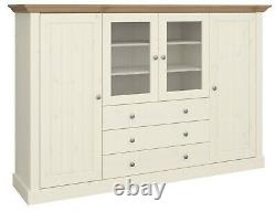 Riva White & Stone Painted Large Wide 4 Door 3 Drawer Glazed Highboard