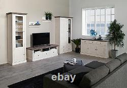 Riva White & Stone Painted Large Wide 4 Door 3 Drawer Glazed Highboard