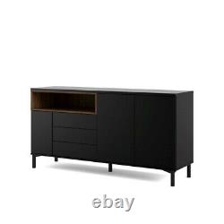 Roomers Large Retro Sideboard Buffet Unit 3 Drawers 3 Doors in Black and Walnut