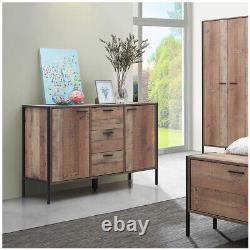 Rustic Sideboard 3 Drawers 2 Doors Storage Iron Handles and Frame Large