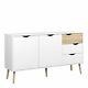 Scandi Large White & Oak Effect Sideboard With 3 Drawers 2 Doors And Shelves