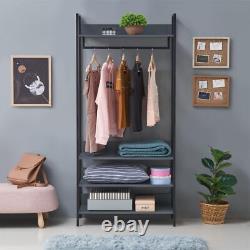 Shelving Unit Storage Wood With Drawers Shelves Industrial Clothes Hanging Grey