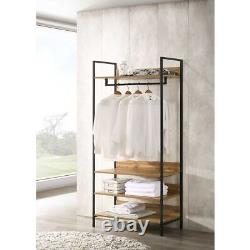 Shelving Unit Storage Wood and Metal With Drawers Clothes Hanging Rail Wardrobe