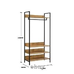 Shelving Unit Storage Wood and Metal With Drawers Clothes Hanging Rail Wardrobe