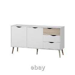 Sideboard Buffet White Display Unit Large Three Drawer and Two Doors