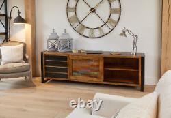 Sideboard Extra Large 4 Drawer Unit Reclaimed Solid Wood Steel Frame Urban Chic