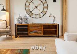 Sideboard Extra Large 4 Drawer Unit Reclaimed Solid Wood Steel Frame Urban Chic