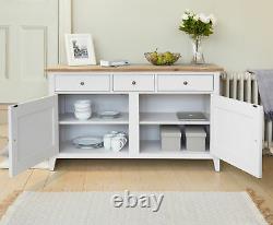 Sideboard Large 2 Door 3 Drawer Solid Wood Grey Limed Finish Top Signature Grey