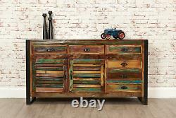 Sideboard Large 6 Drawer Unit Reclaimed Solid Wood Steel Frame Urban Chic
