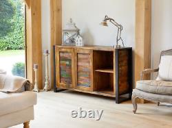 Sideboard Wide 4 Drawers Large Reclaimed Solid Wooden Steel Frames Mi Urban Chic