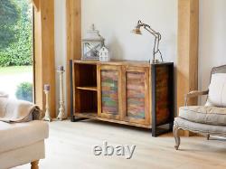 Sideboard Wide 4 Drawers Large Reclaimed Solid Wooden Steel Frames Mi Urban Chic