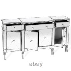 Silver 4 Door 3 Drawers Large Mirrored Sideboard Buffets Antique Kitchen 160cm