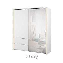 Sliding mirror large wardrobe 2 doors with drawers and lights TAYA2 WHITE