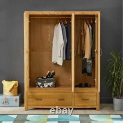 Soho Oak 3 Door Triple Wardrobe with Mirror Large 2 Drawer Hanging Robe SC13