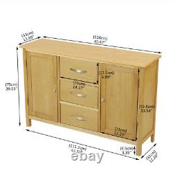 Solid Oak Large Sideboard Cabinet w 3 Drawer Rustic Solid Wood Storage Cupboard
