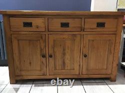 Solid Oak Large Sideboard Rustic Chunky 3 Drawers 3 Cupboards Dovetailed Heavy