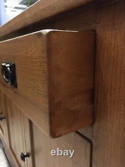 Solid Oak Large Sideboard Rustic Chunky 3 Drawers 3 Cupboards Dovetailed Heavy