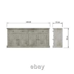 Solid Reclaimed Pine Large Sideboard 2 Drawer 4 Door Limewashed Finish