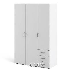 Space Cheap Large Wide Storage Wardrobe 3 Doors + 3 Drawers White 175cm