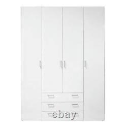 Space Cheap Large Wide Wardrobe 4 Doors 3 Drawers In White 200cm High