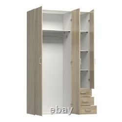 Space Tall Large Wide Modern Wardrobe Storage Unit 3 Doors 3 Drawers Sonoma Oak