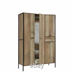 Stretton Industrial 4 Door Wardrobe with Drawer Rustic Bedroom Furniture