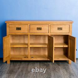 Surrey Oak Large Sideboard Cabinet Rustic Solid Wooden 3 Doors Storage Cupboards