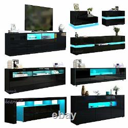 TV Unit Cabinet Large Storage Wood Sideboard Side Table LED Light High Gloss Set