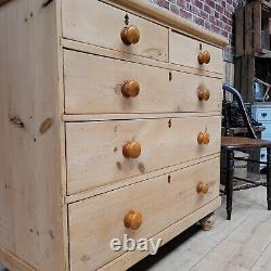 Victorian Stripped Antique Pine Chest Of Drawers Large Chest