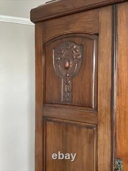 Vintage Double Wardrobe with Mirrored Door and Drawer Large Victorian Edwardian