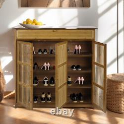 Vintage Drawer Shoe Cabinet Storage Cupboard Unit Shoe Rack Stand For 16-18 Pair