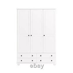 White 3-Door Triple Wardrobe with Drawers Hampton HPT008