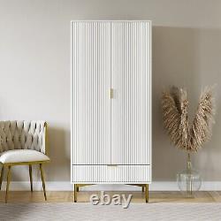 White Gloss Ribbed Double Wardrobe with Drawer Valencia VLC013