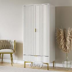 White Gloss Ribbed Double Wardrobe with Drawer Valencia VLC013