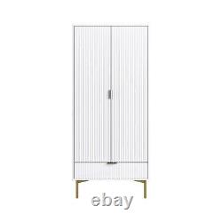 White Gloss Ribbed Double Wardrobe with Drawer Valencia VLC013