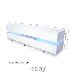 White Large Storage TV Unit Cabinet Stand High Gloss Door Drawer LED Light 177cm