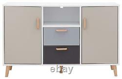 White Multi Coloured Large Sideboard 2 Door 2 Drawer Storage Shelf Spindle Legs
