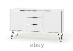 White Retro Large 2 Door 3 Drawer Sideboard Cupboard Cabinet Metal Hairpin Legs