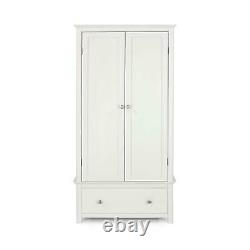 White Solid Wood 2 Door 1 Drawer Wardrobe Large Hanging Space Bedroom Storage