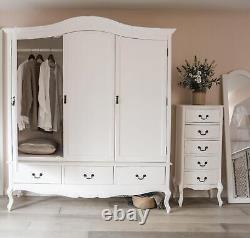 White Triple Wardrobe French 3 Door Large Wardrobe Bedroom Furniture JULIETTE