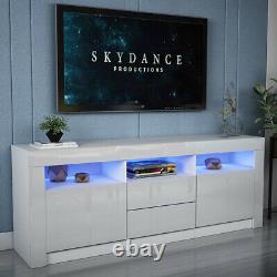 160cm White Large Sideboard Modern Tv Unit Cabinet High Gloss Drawer Door Led