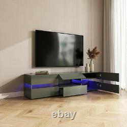 177cm Grand Tv Unit Tv Stand Led Cabinet High Gloss Avant 2 Portes & 1 Tiroir Gris