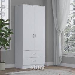 2 Armoire à portes avec 2 tiroirs, penderie, mobilier de chambre de rangement blanc mat