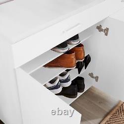Armoire à chaussures de rangement grand blanc chêne large à 3 portes 2 tiroirs placard secondes