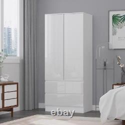 Armoire à combinaison de 2 portes et 2 tiroirs, de style scandinave, de grande taille, en blanc brillant.