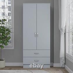 Armoire à deux portes Matt Grey avec 2 tiroirs et penderie Meuble de chambre avec rangement