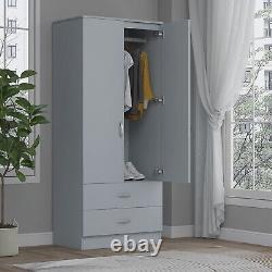 Armoire à deux portes Matt Grey avec 2 tiroirs et penderie Meuble de chambre avec rangement