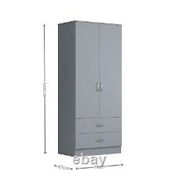 Armoire à deux portes Matt Grey avec 2 tiroirs et penderie Meuble de chambre avec rangement