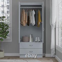 Armoire à deux portes avec deux tiroirs, penderie, meuble de chambre, rangement en gris mat
