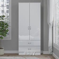Armoire blanche laquée à deux portes avec deux tiroirs et penderie - Mobilier de chambre